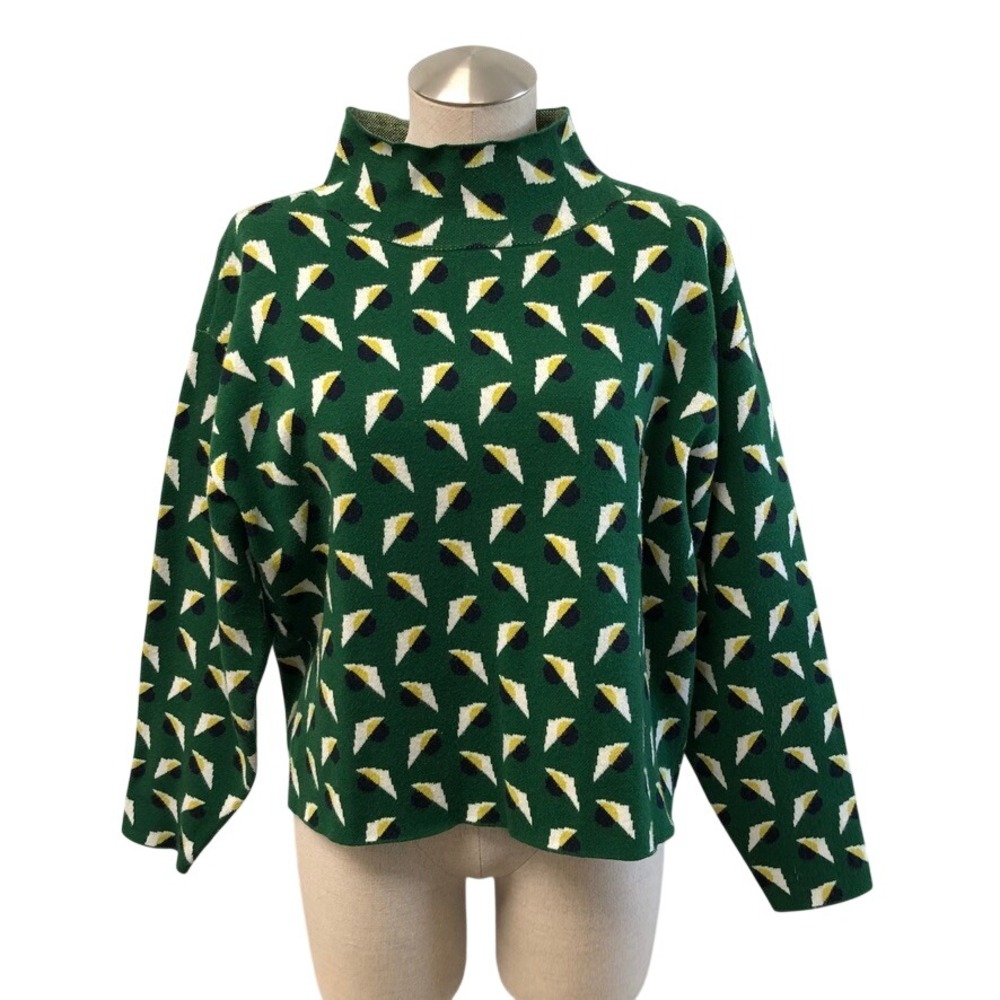 Maeve Sweater Womens Small Green Geometric Mock Neck Long Sleeve Knit